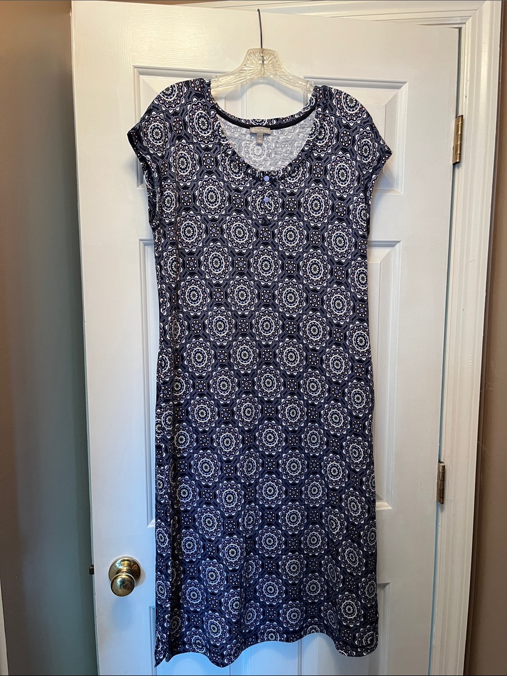 Talbots Navy Patterned Short-Sleeve Women's Dress. Size Medium